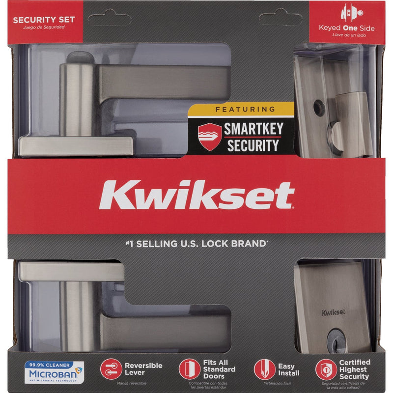 Kwikset Halifax Satin Nickel Deadbolt and Door Lever Combo With SmartKey