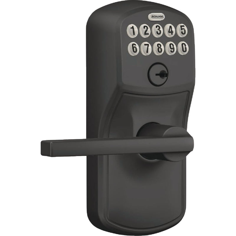 Schlage Matte Black Electronic Keypad Entry Latitude Lever with Plymouth Trim