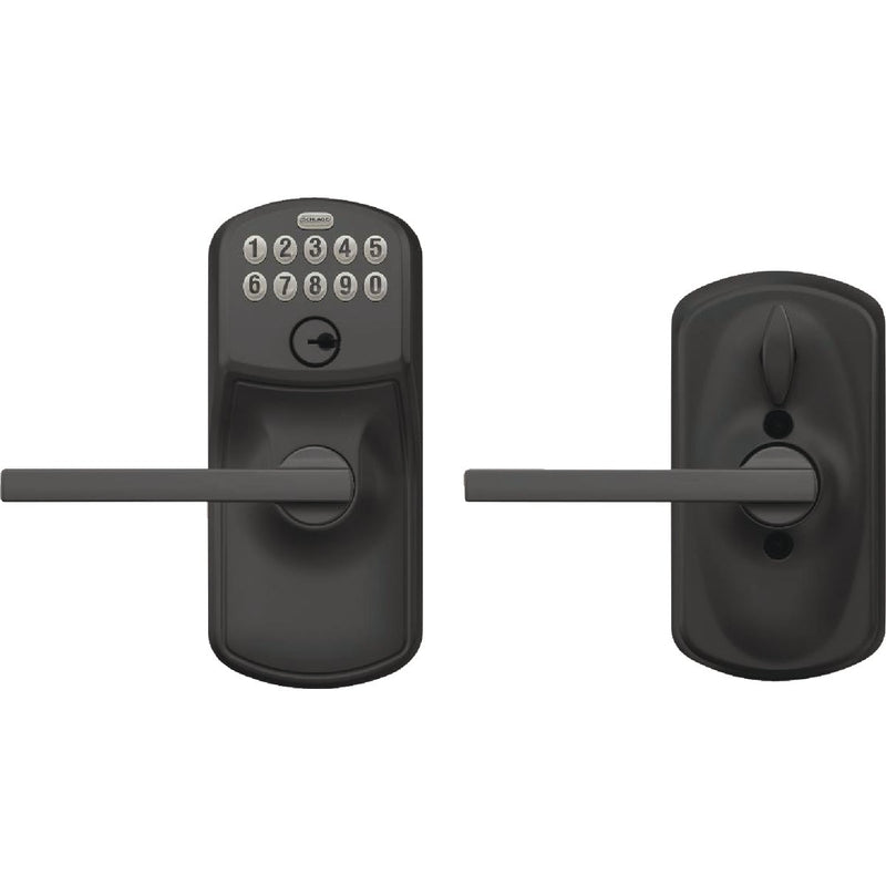 Schlage Matte Black Electronic Keypad Entry Latitude Lever with Plymouth Trim