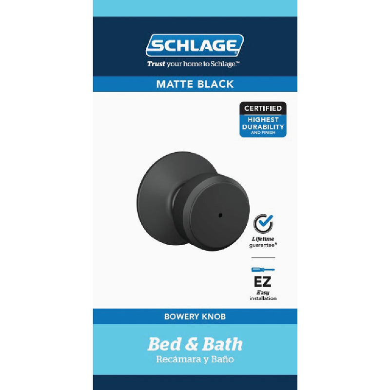 Schlage Bowery Matte Black Bath/Bedroom Privacy Lock