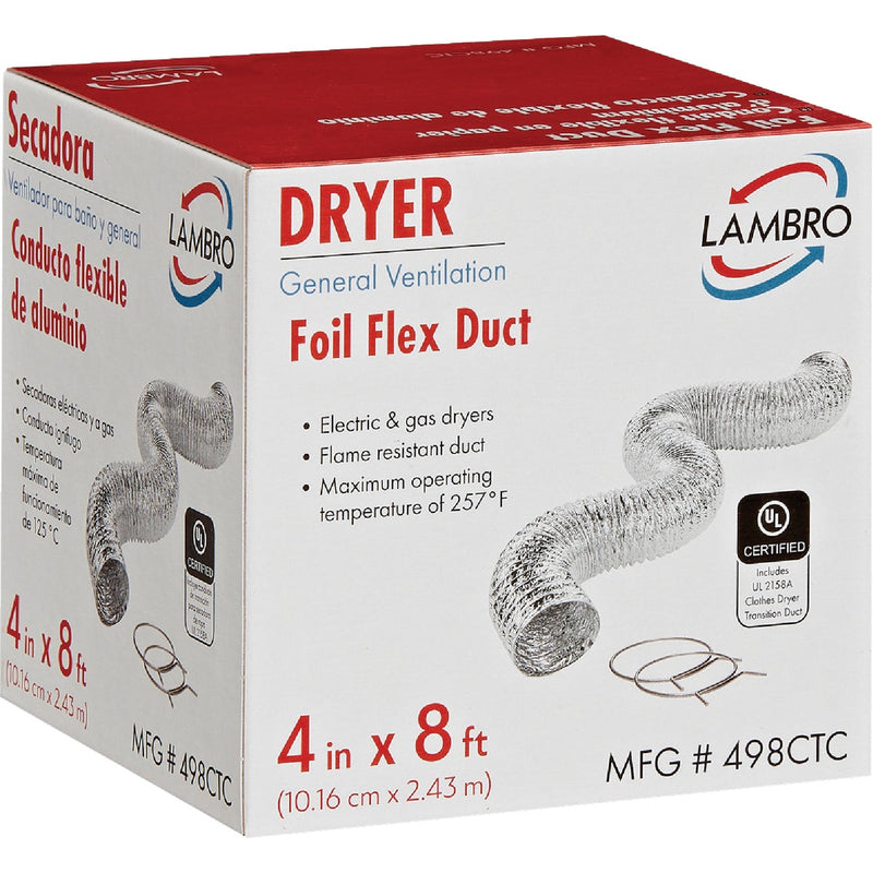 Lambro 4 In. x 8 Ft. Clothes Dryer Transition Foil Flex Duct Kit