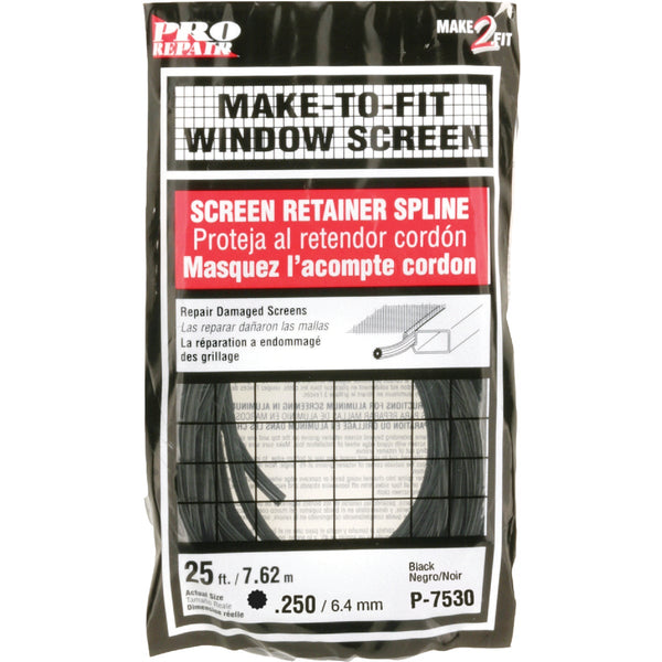 Prime-Line 0.250 In. Dia. x 25 Ft. L. Black Vinyl Screen Retainer Spline