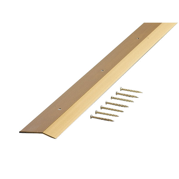 M-D Satin Brass Smooth 2 In. x 6 Ft. Aluminum Carpet Trim Bar, Extra Wide