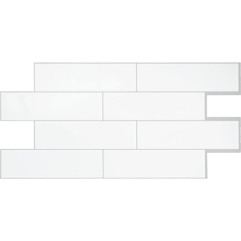 Smart Tiles Approx. 11 In. x 22 In. Glass-Like Vinyl Backsplash Peel & Stick, Oslo White Subway Tile (2-Pack)