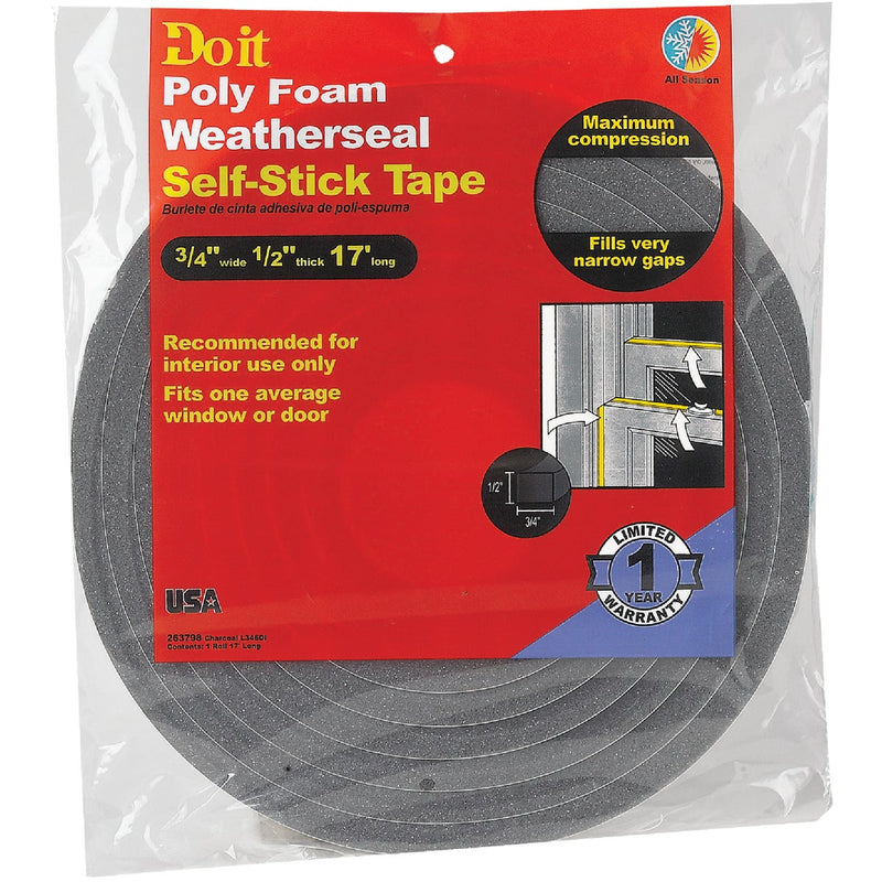 Do it 3/4" W x 1/2" T x 17' L Charcoal Foam Weatherstrip Tape