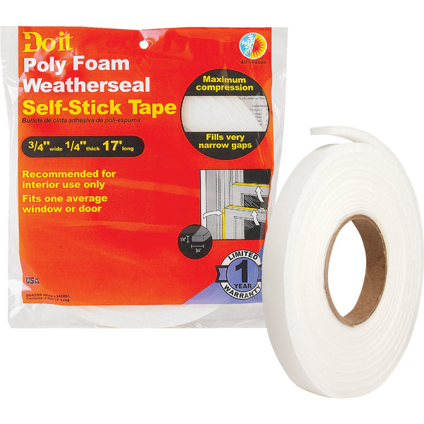 Do it 3/4" W x 1/4" T x 17' L White Foam Weatherstrip Tape