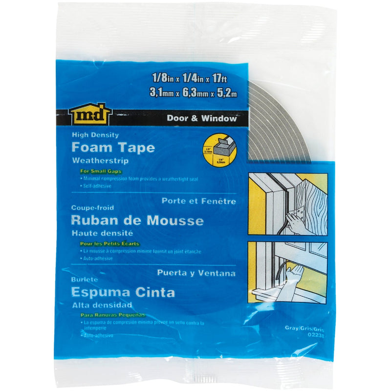 M-D 1/4" W x 1/8" T x 17' L Gray Foam Weatherstrip Tape