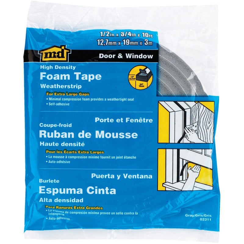 M-D 3/4" W x 1/2" T x 10' L Gray Foam Weatherstrip Tape