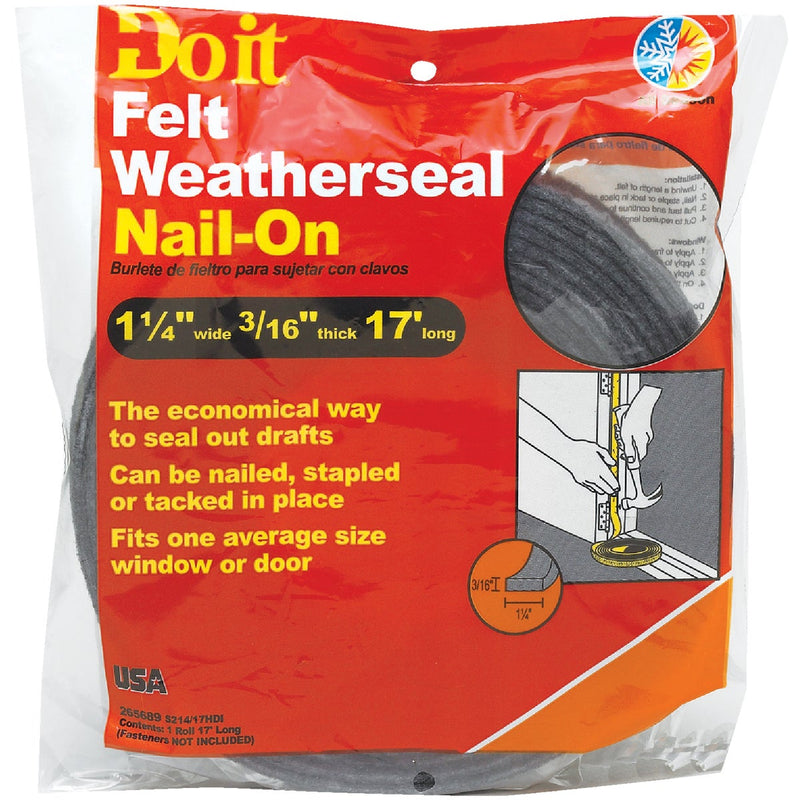 Do it Gray 1-1/4 In. x 3/16 In. x 17 Ft. Felt Weatherstrip