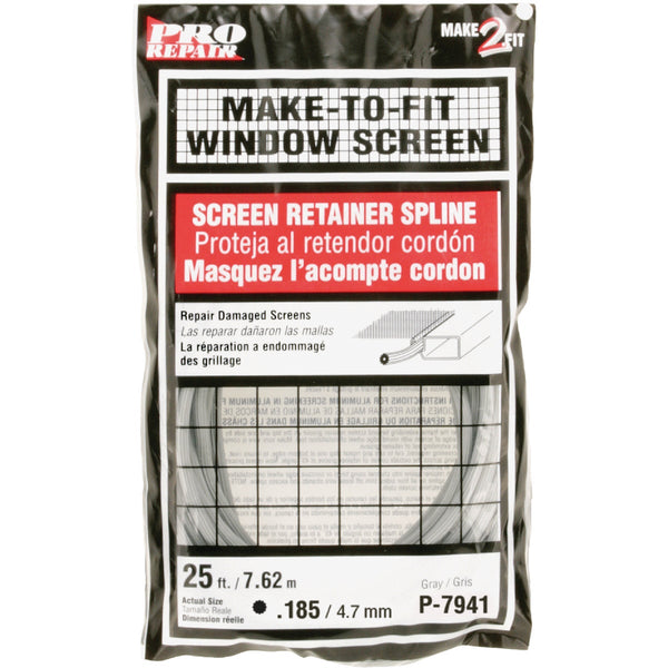 Prime-Line 0.185 In. Dia. x 25 Ft. L. Gray Vinyl Screen Retainer Spline