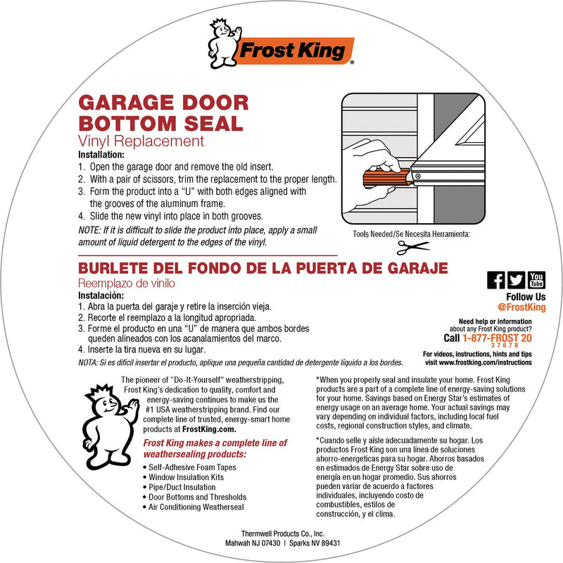 Frost King 2-3/4 In. x 10 Ft. Black Vinyl Bottom Garage Door Seal