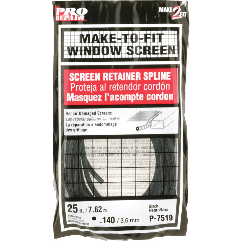 Prime-Line 0.140 In. Dia. x 25 Ft. L. Black Vinyl Screen Retainer Spline