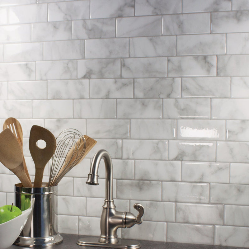 Smart Tiles Approx. 9 In. x 11 In.. Glass-Like Vinyl Backsplash Peel & Stick, Metro Carrera Mosaic (4-Pack)