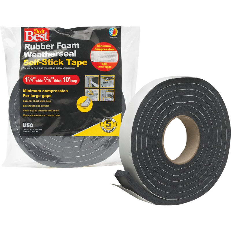 Do it Best 1-1/4" W x 7/16" T x 10' L Black Foam Weatherstrip Tape