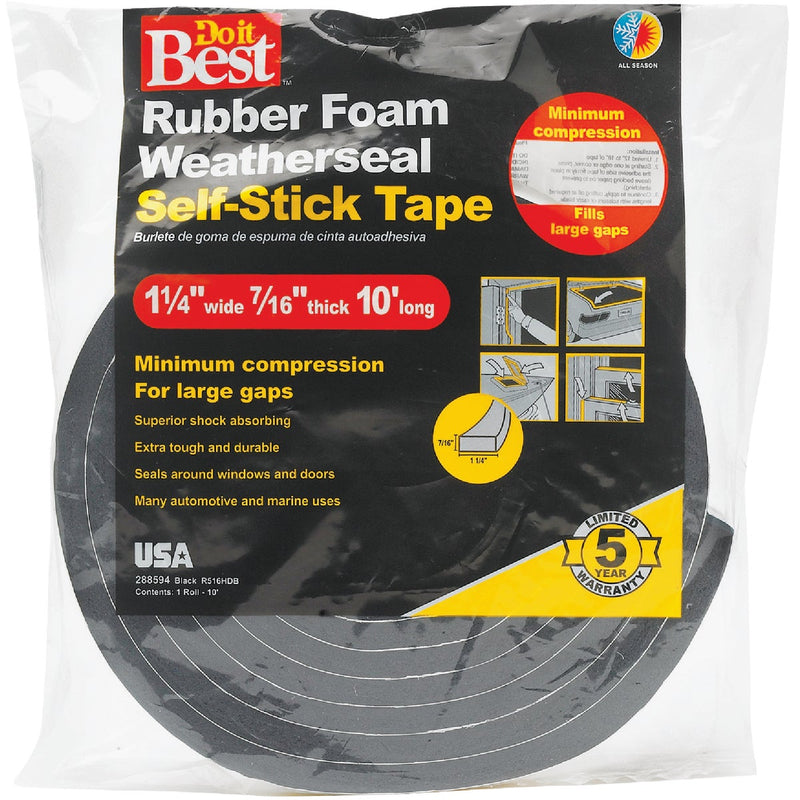 Do it Best 1-1/4" W x 7/16" T x 10' L Black Foam Weatherstrip Tape