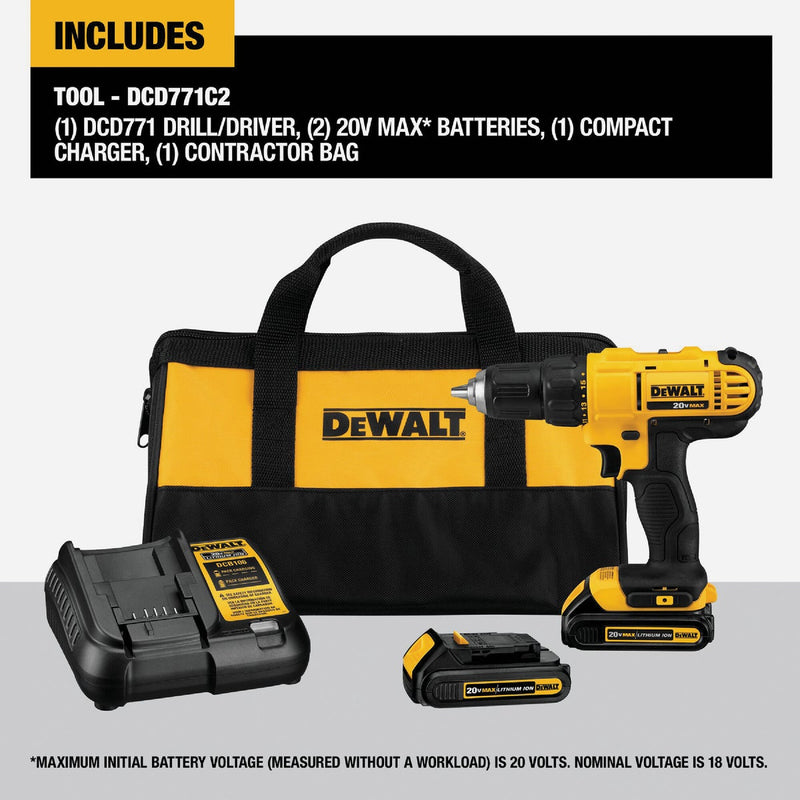 DEWALT 20V MAX 1/2 In. Cordless Drill/Driver Kit with (2) 1.3 Ah Batteries & Charger