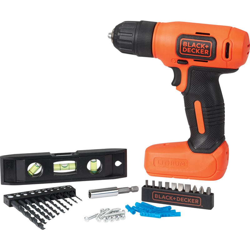 Black & Decker 8-Volt Lithium-Ion 3/8 In. Cordless Drill Home Project Kit