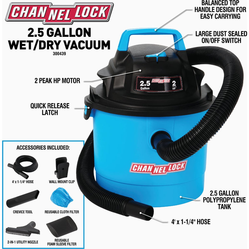 Channellock 2.5 Gal. 2.0-Peak HP Wet/Dry Vacuum