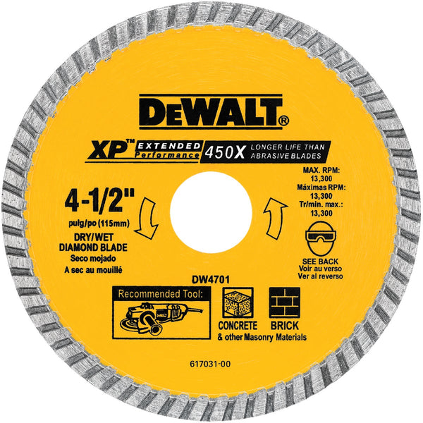 DEWALT Extended Performance 4-1/2 In. Turbo Rim Dry/Wet Cut Diamond Blade