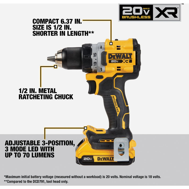 DEWALT 20V MAX XR 2-Tool Brushless Cordless Drill/Driver & Impact Driver Combo Kit with (2) 2.0 Ah Batteries & Charger
