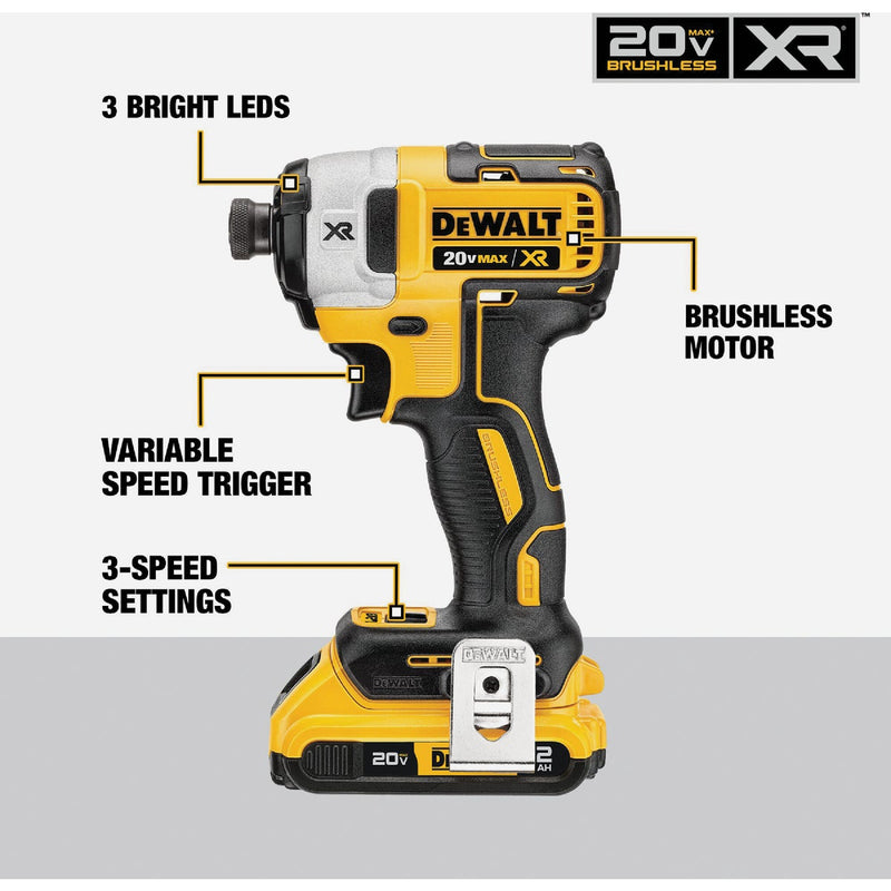 DEWALT 20V MAX XR 2-Tool Brushless Cordless Drill/Driver & Impact Driver Combo Kit with (2) 2.0 Ah Batteries & Charger