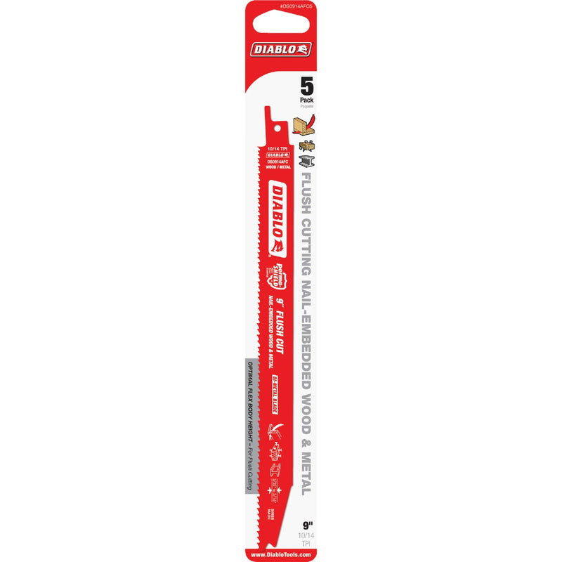 Diablo 9 In. 10/14 TPI Flush Wood/Metal Reciprocating Saw Blade (5-Pack)