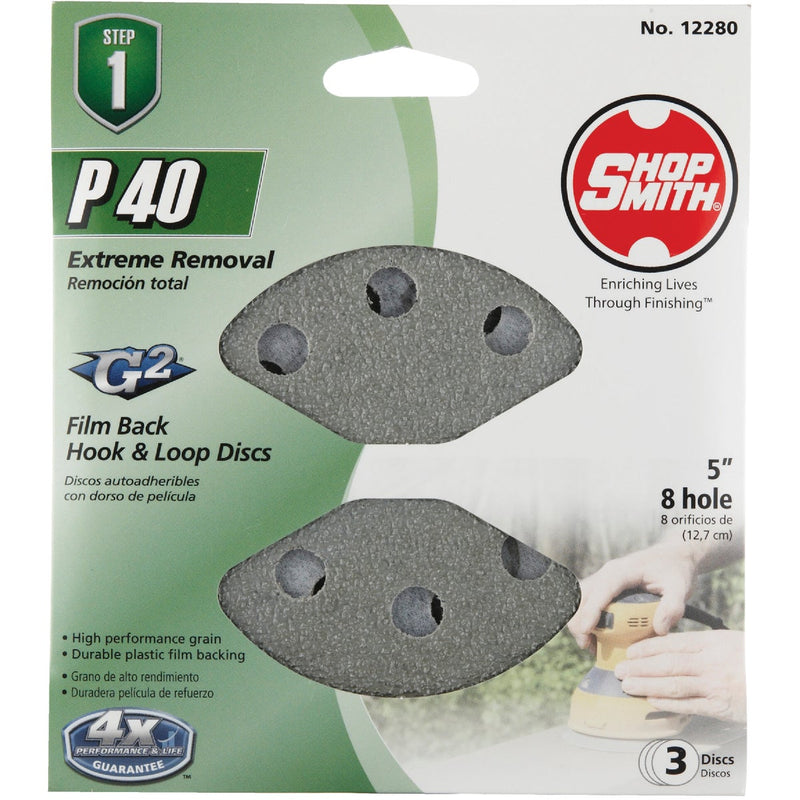 Gator 5 In. 40-Grit 8-Hole Pattern Vented Sanding Disc with Hook & Loop Backing (3-Pack)