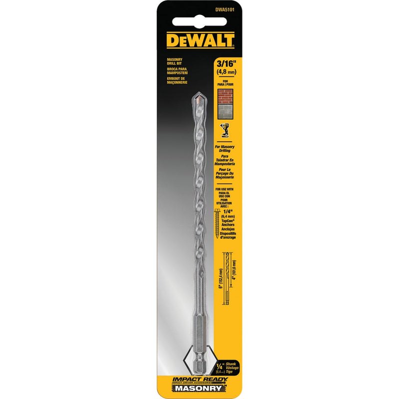 DEWALT 3/16 In. x 4 In. x 6 In. Impact Ready Masonry Drill Bit