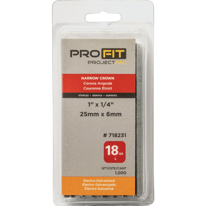 Pro-Fit 1/4 In. x 1 In. 18 Gauge Electro Galvanized L-Style Narrow Crown Staple (1000 Ct.)