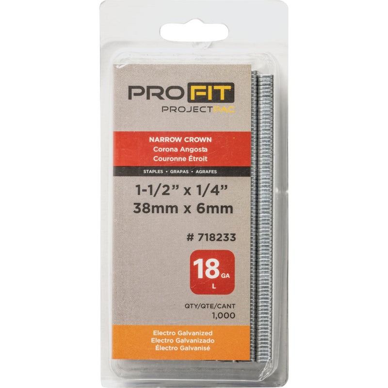 Pro-Fit 1/4 In. x 1-1/2 In. 18 Gauge Electro Galvanized L-Style Narrow Crown Staple (1000 Ct.)