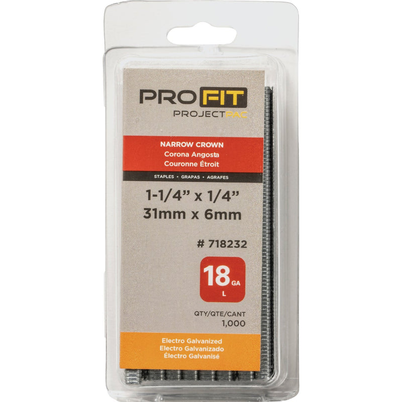 Pro-Fit 1/4 In. x 1-1/4 In. 18 Gauge Electro Galvanized L-Style Narrow Crown Staple (1000 Ct.)