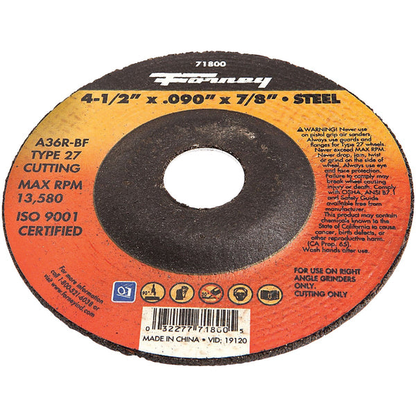 Forney Type 27 4-1/2 In. x 0.090 In. x 7/8 In. Steel Cut-Off Wheel