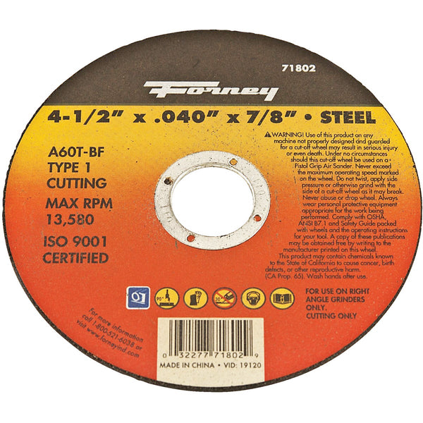 Forney Type 1 4-1/2 In. x 0.040 In. x 7/8 In. Steel Cut-Off Wheel