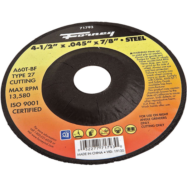 Forney Type 27 4-1/2 In. x 0.045 In. x 7/8 In. Steel Cut-Off Wheel