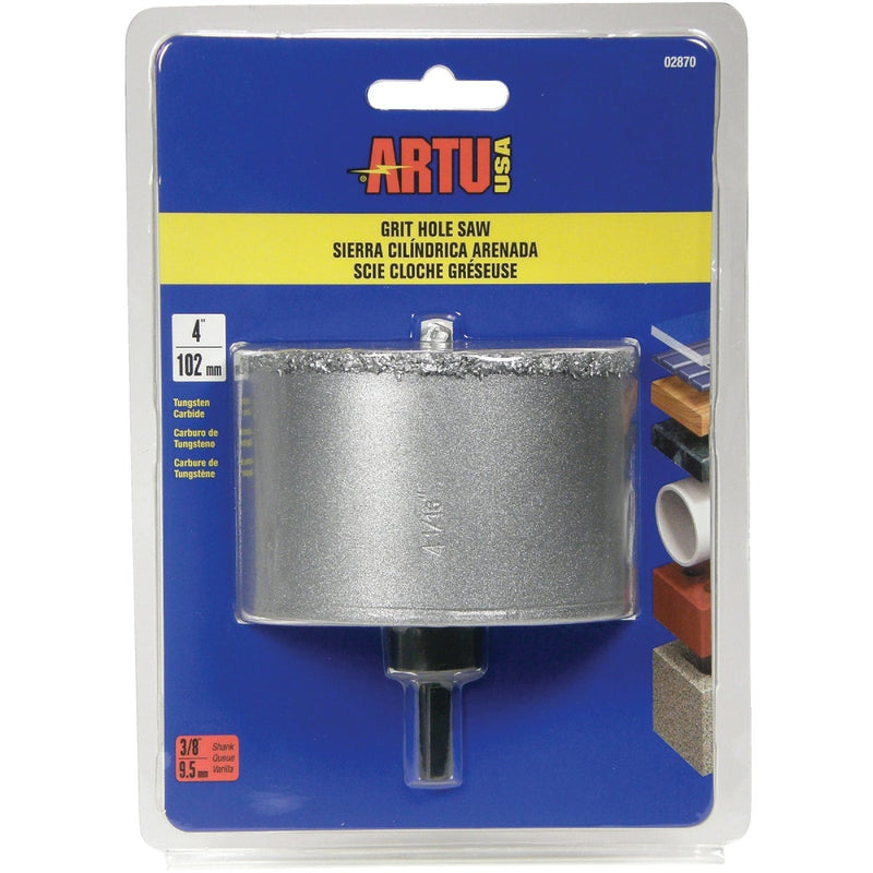 ARTU 4 In. Tungsten Carbide Grit Hole Saw with Arbor and Pilot Bit