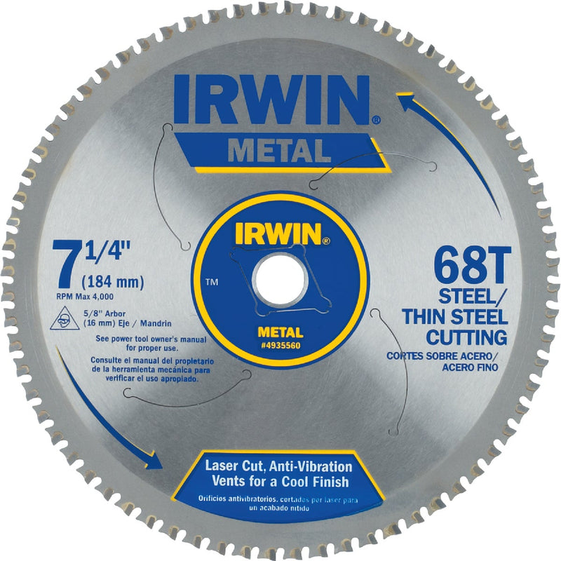 Irwin Metal 7-1/4 In. 68-Tooth Steel Cutting Circular Saw Blade