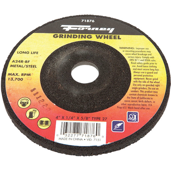 Forney Type 27 4 In. x 1/4 In. x 5/8 In. Metal/Steel Grinding Cut-Off Wheel