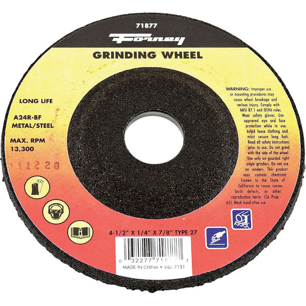 Forney Type 27 4-1/2 In. x 1/4 In. x 7/8 In. Metal/Steel Grinding Cut-Off Wheel