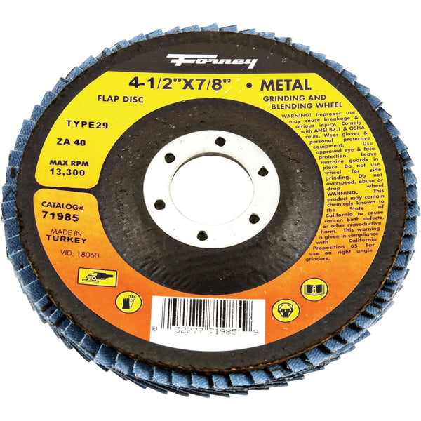 Forney 4-1/2 In. x 7/8 In. 40-Grit Type 29 Blue Zirconia Angle Grinder Flap Disc