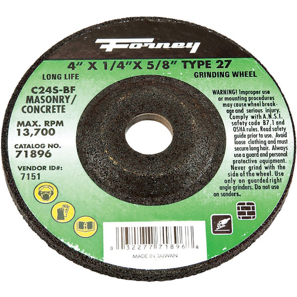 Forney Type 27 4 In. 1x /4 In. x 5/8 In. Masonry Grinding Cut-Off Wheel