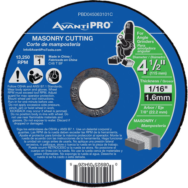 Avanti Pro Type 1 4-1/2 In. x 1/16 In. x 7/8 In. Masonry Cut-Off Wheel