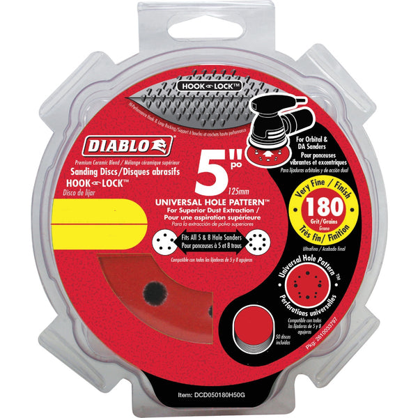 Diablo 5 In. 180-Grit Universal 5-Hole Hook and Lock Vented Sanding Disc (15-Pack)