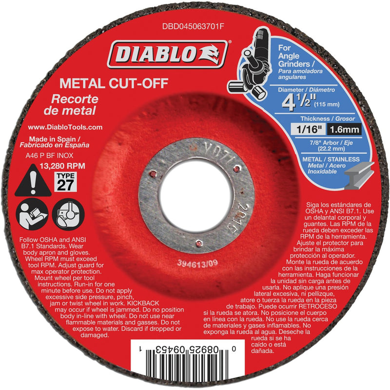 Diablo Type 27 4-1/2 In. x 1/16 In. x 7/8 In. Metal Cut-Off Wheel