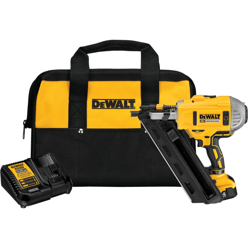 DEWALT 20V MAX XR Brushless 30 Degree Cordless Framing Nailer Kit with 4.0 Ah Battery & Charger