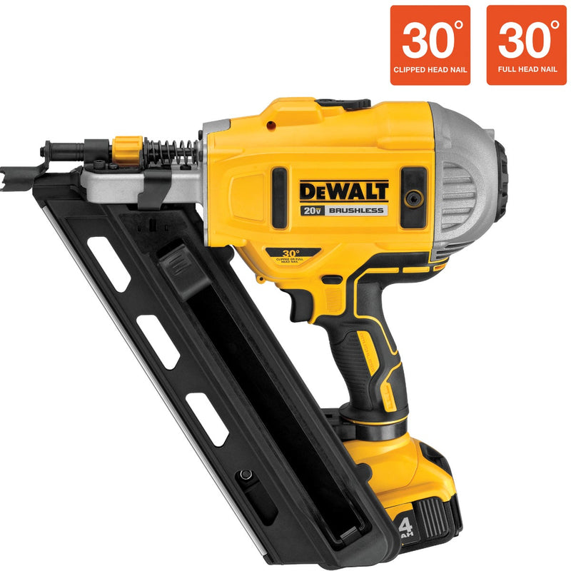 DEWALT 20V MAX XR Brushless 30 Degree Cordless Framing Nailer Kit with 4.0 Ah Battery & Charger