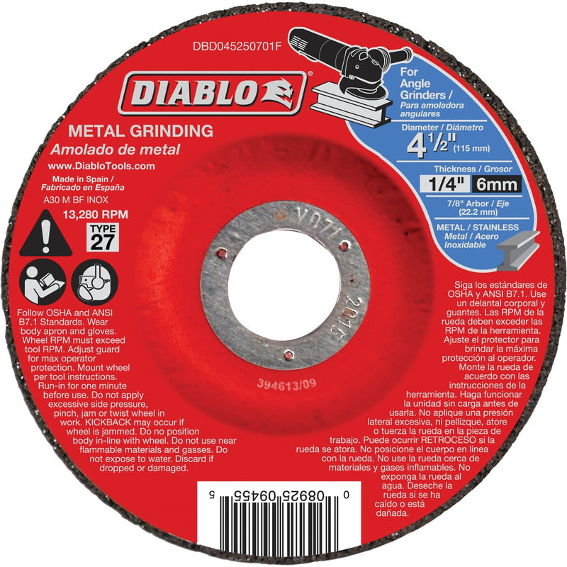 Diablo Type 27 4-1/2 In. x 1/4 In. x 7/8 In. Metal Grinding Cut-Off Wheel