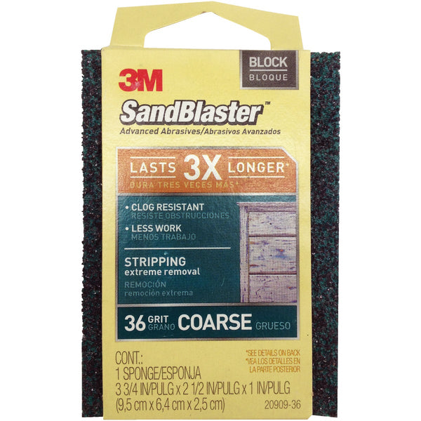 3M SandBlaster 2-1/2 In. x 3-3/4 In. x 1 In. Paint Stripping Coarse Sanding Sponge, 36 Grit