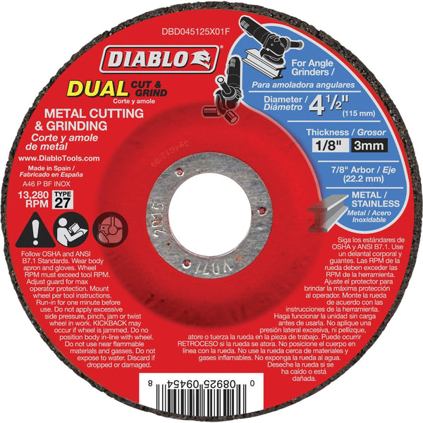 Diablo Type 27 4-1/2 In. x 1/8 In. x 7/8 In. Metal/Stainless Grinding Cut-Off Wheel