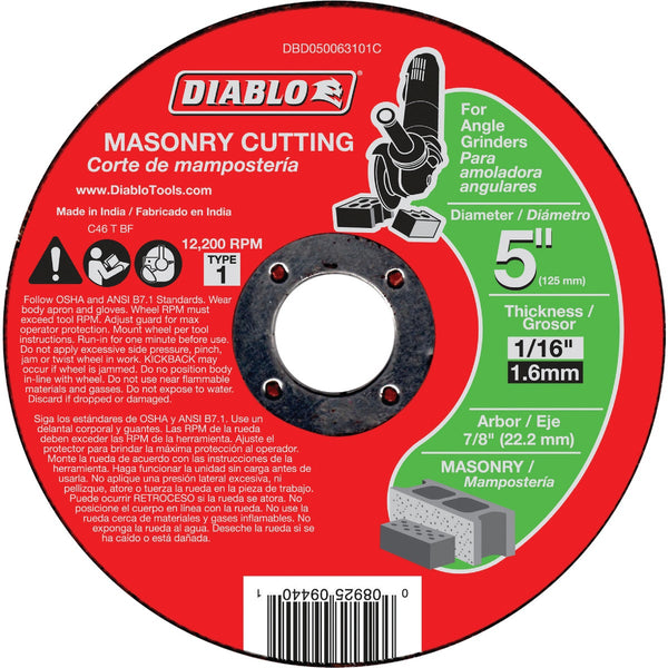 Diablo Type 1 5 In. x 1/16 In. x 7/8 In. Masonry Cut-Off Wheel