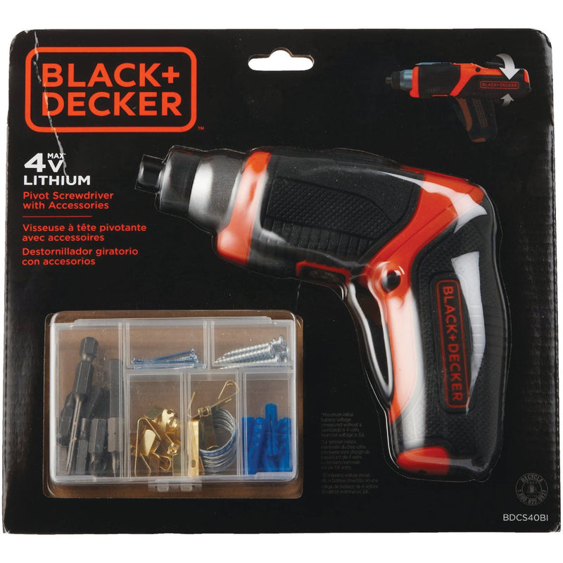 Black & Decker 4-Volt MAX Lithium-Ion Pivot 1/4 In. Cordless Screwdriver with Accessories